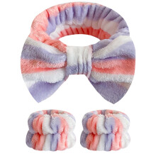 Wrahonbi 3PCS Spa Headband with Wristband Set Makeup Headband Bow Headband for Washing Face Teen Girls Fuzzy Skincare Headbands Hair Bands for Wome
