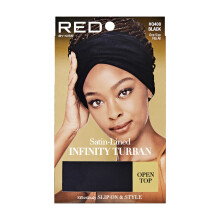 Rd frn Kiss Satinfodrad Infinity Turban - Slip-On Head Wrap Mjukt och andningsbart jerseytyg ppna & Stng Toppalternativ