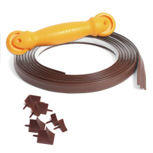 InstaTrim flexibele zelfklevende trimbundel met applicator - Trimkit met 3 meter bruine 1/2 inch brede kitstrip, 6 hoek- en eindkappen en applicatorg