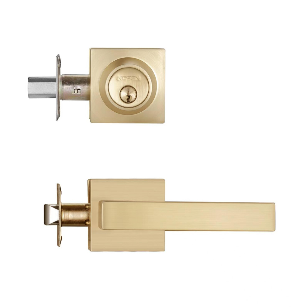 Ncsen Front Door Locksets With Deadbolt Heavy Duty Satin Brass Door Handles Square Exterior Door Lever Combination Set 630128476953