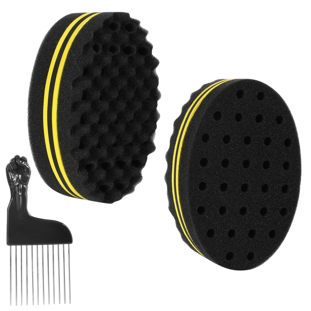 Cxwuzh Unisex Barber Hair Brush Sponge Small Holes Afro Curl Twist Hair Sponges For Men Women Curls Natural Hair 2 Pcs With 1 Pc Hair Pick