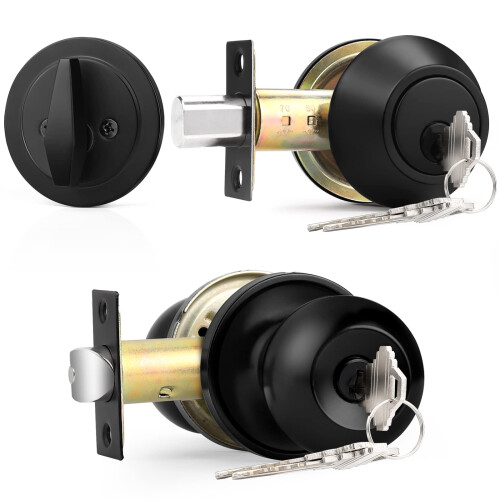 Probrico Flat Black Entry Drrknopp och encylindrig Deadbolt Set Keyed Alike 1Pack