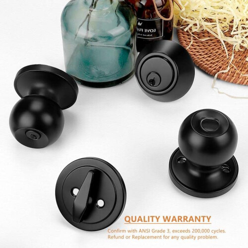 Probrico Flat Black Entry Drrknopp och encylindrig Deadbolt Set Keyed Alike 1Pack 1