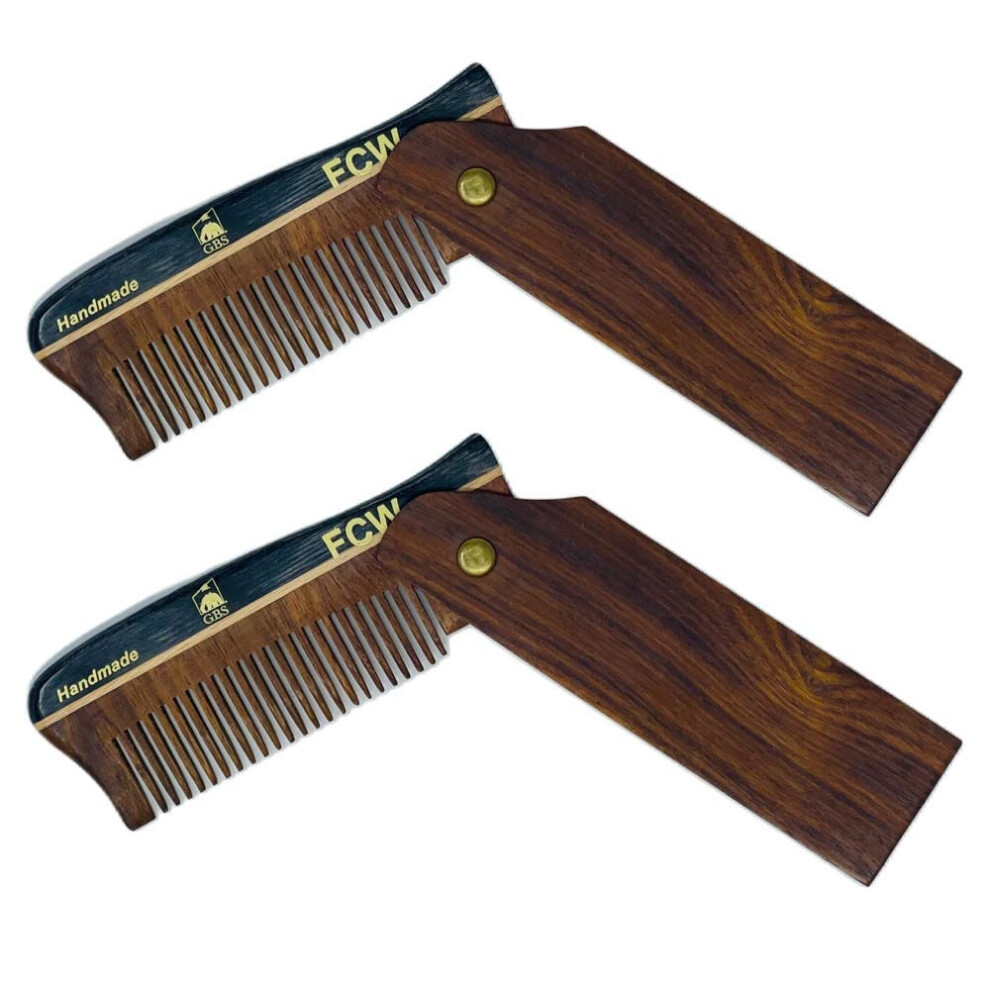 G.b.s Unisex Wooden Hair Comb For Men Pocket Folding Comb For Beard Wide Tooth Pack Of 2
