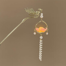 Lotus Tassel Pendant Hair Stick Hairpin, Chinese Hanfu Style Lantern Hair Chopstick Hair Accessories (Pink)