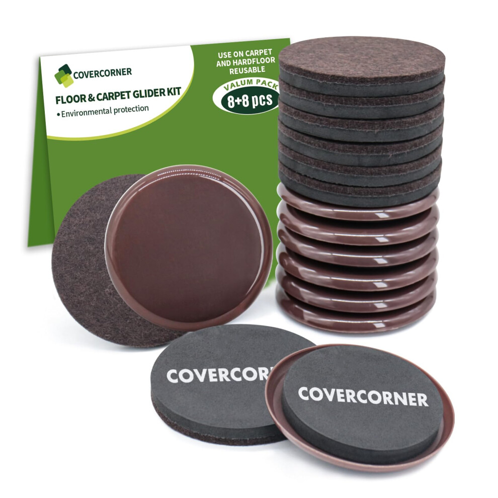 Covercorner Furniture Sliders For Hardwood Floors Furniture Sliders For Carpeted Floors 16 Pcs 3 1/2 Inch Combo Pack Sliders For Moving Furniture 730198411691