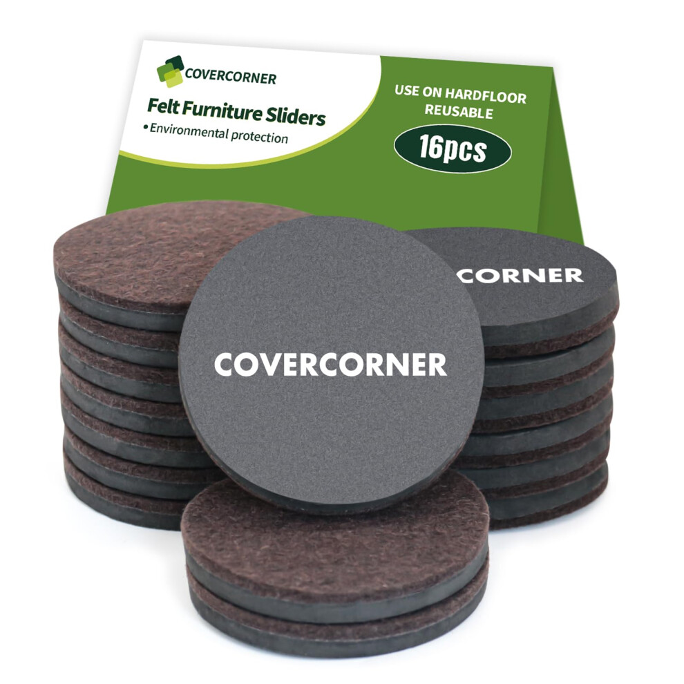 Covercorner Furniture Sliders For Hardwood Floors 16 Pcs - 3 1/2 Inch Sliders For Moving Furniture - Felt Furniture Pads For Hardwood Floors Brown 730198411752