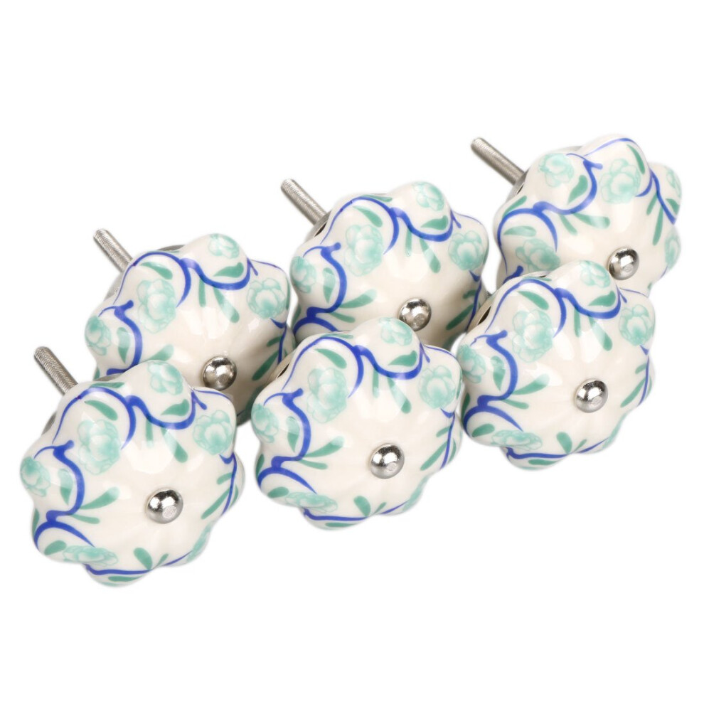 Uxcell 6 Pieces Vintage Shabby Knobs Blue And White Floral Hand Painted Ceramic Pumpkin Cupboard Wardrobe Cabinet Drawer Door Handles Pulls Knob Vine 609876292085