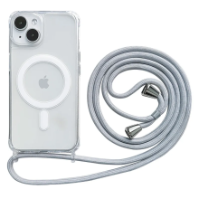 (Gray, For iphone 15) Crossbody Lanyard Clear Magnetic Case For iPhone 1