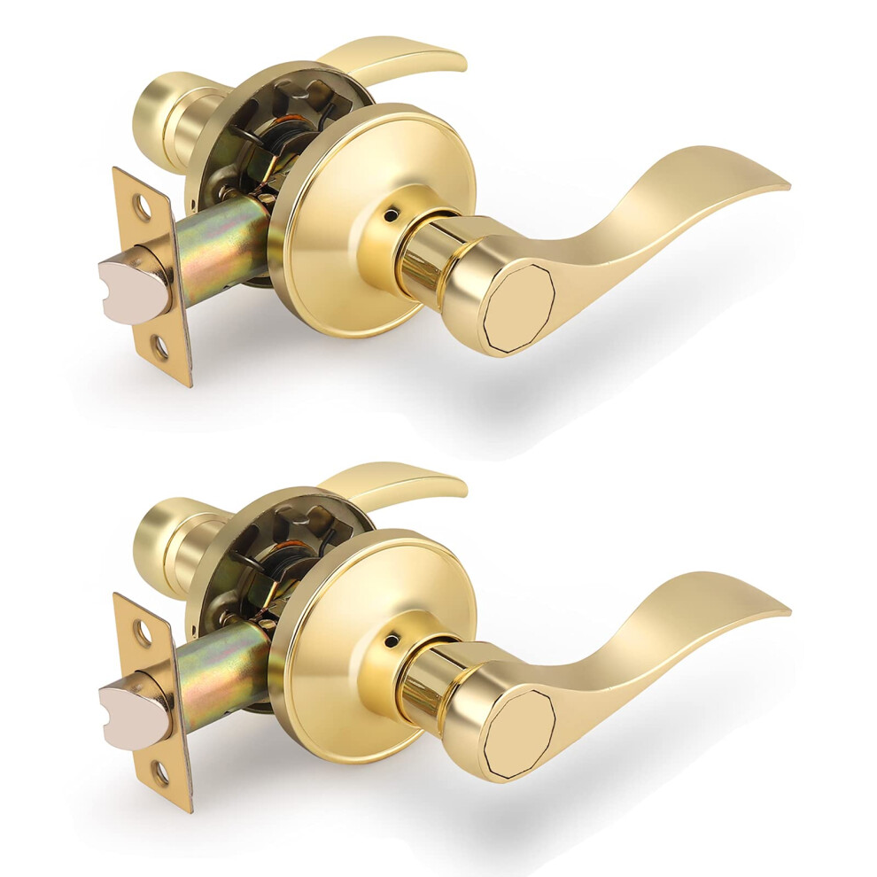 2Er-Packung Wellen-Schlossgarnituren F R Schrank- Und Flurt Ren, Durchgangshebel Aus Poliertem Messing, Umkehrbare Griffe F R Links- Und Rechtsh-image