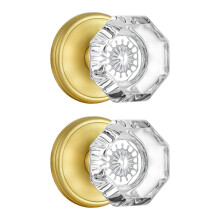 CLCTK 2 Pack Gold Dummy Door Knobs Interior  Non Turning Crystal Glass Dummy Door Knobs for Hall Closet Bifold  Satin Brass Finish