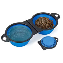 Foldable Dual Bowl Feeding Bowl Portable Outdoor Travel Pet Supplies