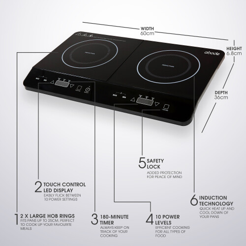 Abode Portable Induction Hob Double with Touch Control 2800W AINDH2003 1