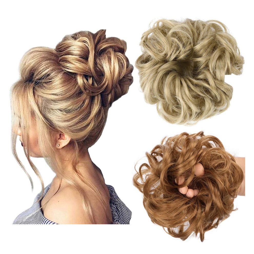 Asuitofk Messy Bun Hair Piece Thick Updo Scrunchies Synthetic Hair Extensions Ponytail Hair Wig Hairpiece Dark Blonde
