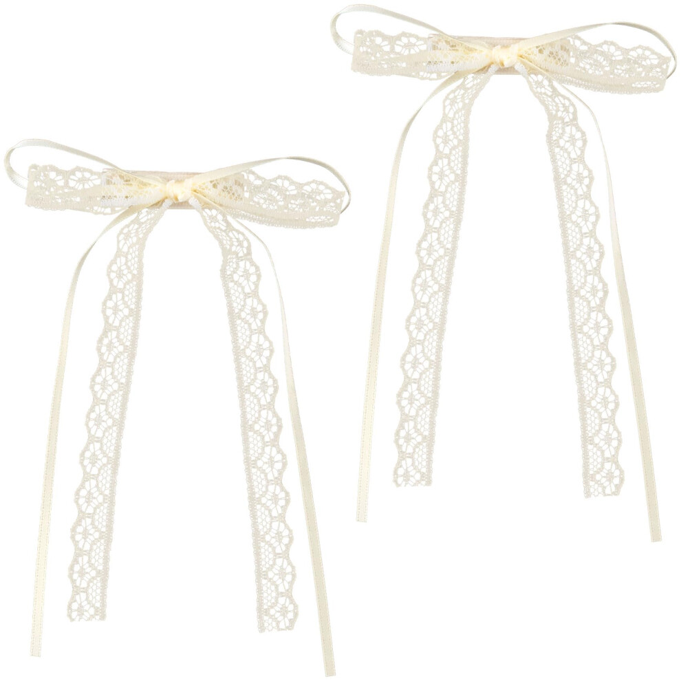 Customylife Beige 2Pcs Lace Hair Bow Clips Cute Coquette Snap Barrettes Bowknot Hair Ribbon For Women Valentines Wedding Prom Decorative Accessories