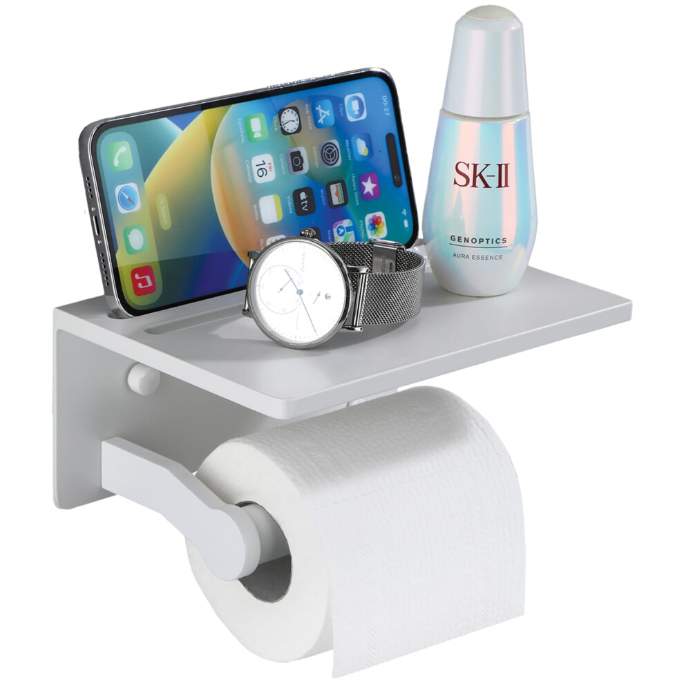 Homely Trove Toilet Paper Holder with Phone Shelf - Tissue Roll Holder Bathroom Storage Dispenser - Adhesive Toilet Paper Holder Wall Mount Bathroom D-image-OPC-PGFNT2B-NEW