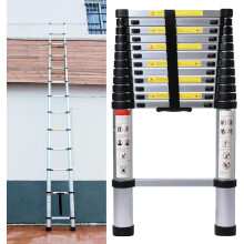 2.6 m Extendable Telescopic Ladder, Robust Aluminium Loft Ladder, Multi-Purpose Ladder with 9 Rungs, 150 kg Load Capacity, EN131