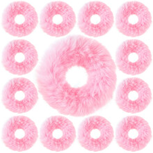 OIIKI Pink Fuzzy Hair Scrunchies 14pcs Furry Hair Scrunchies Furry Hair Bands with Faux Rabbit Fur Elastic Hair Tie Ponytail Holders for Girls Wome