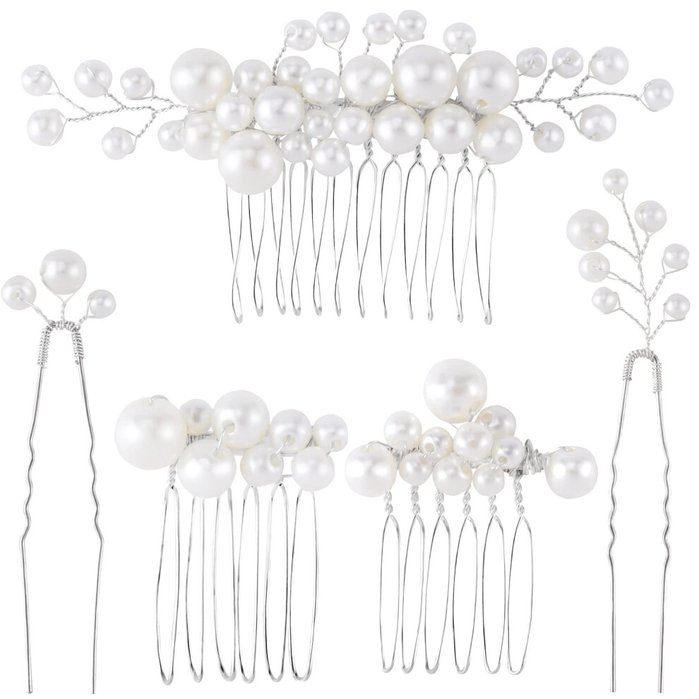 Ancirs 3Er-Pack Perlen-Haarkamm F R Die Braut Zur Hochzeit & 2Er-Pack Silberne Seitliche Haarnadeln F R Die Braut, F R Damen Und M Dchen-image