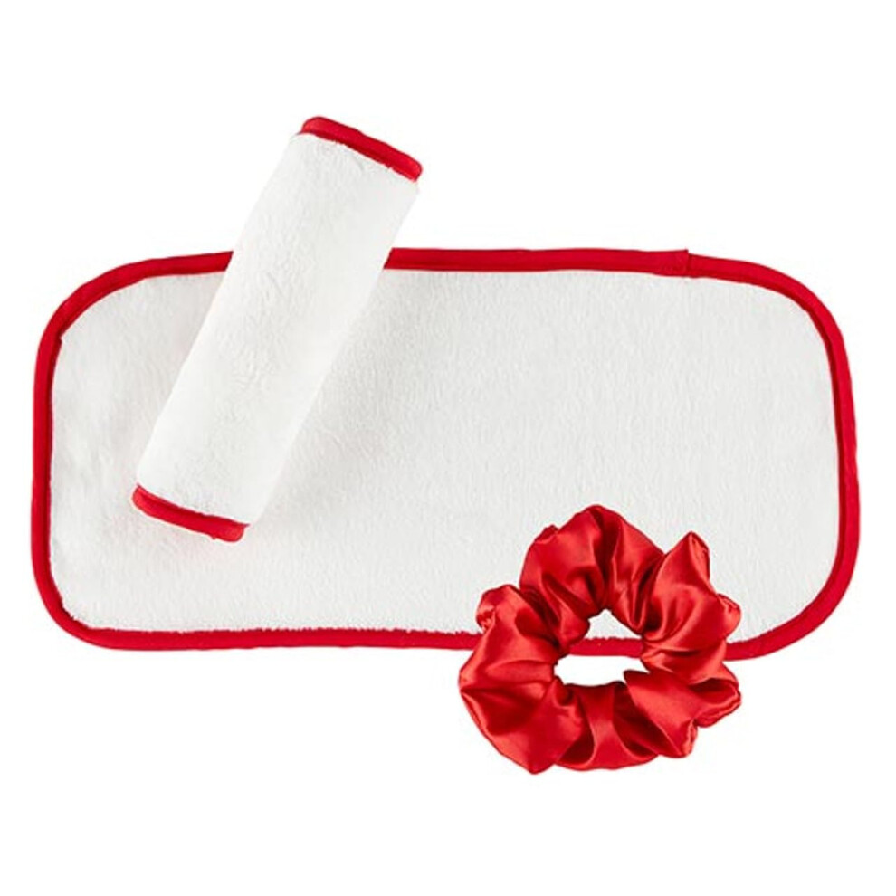 Bella Herbruikbare Make-Up Remover Gezichtsdoekje Met Scrunchy Polyester En Katoen Rood En Wit - Set Van 3 Delig-image