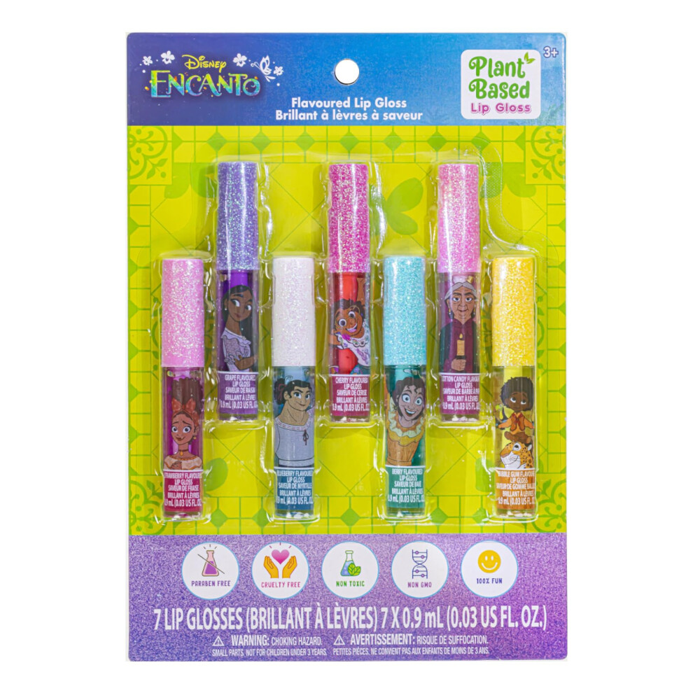 Townley Girl Disney Encanto 7 Pk Kids Lip Gloss Set | Vegan Girls Makeup For Ages 3