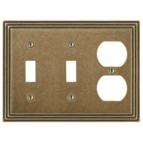 Amerelle Steps Double Toggle/Single Duplex Cast Metal Wallplate in Rustic Brass