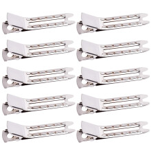 Jdesun 50pcs 1.8 Silver Metal Hairdressing Double Prong Pin Curl Setting Section Hair Clips Alligator Clips with Holes for Hair Extension