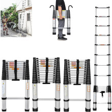 8.5FT Extension Ladder Multi-Purpose Foldable Step Loft Ladder Anti-Slip Extendable Aluminum Lightweight Collapsible Ladder for Outdoor Indoor Work