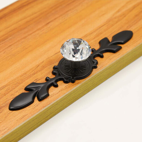 ESreake Drawer Dresser Knobs Pull Handles Large Size Black Diamond Clear Crystal Glass Decorative Knobs with Plate Cabinet Cupboard Door Knobs with S 2