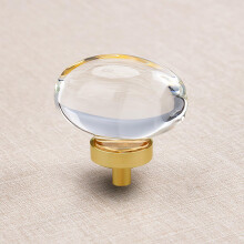 CLCTK 8 Pack Glass Cabinet Knobs and Pulls Oval Crystal Knobs for Dresser Drawers Satin Brass/Gold Kitchen Cabinet Knobs Egg Shape