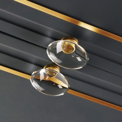 CLCTK 8 Pack Glass Cabinet Knobs and Pulls  Oval Crystal Knobs for Dresser Drawers  Satin Brass/Gold Kitchen Cabinet Knobs Egg Shape 2