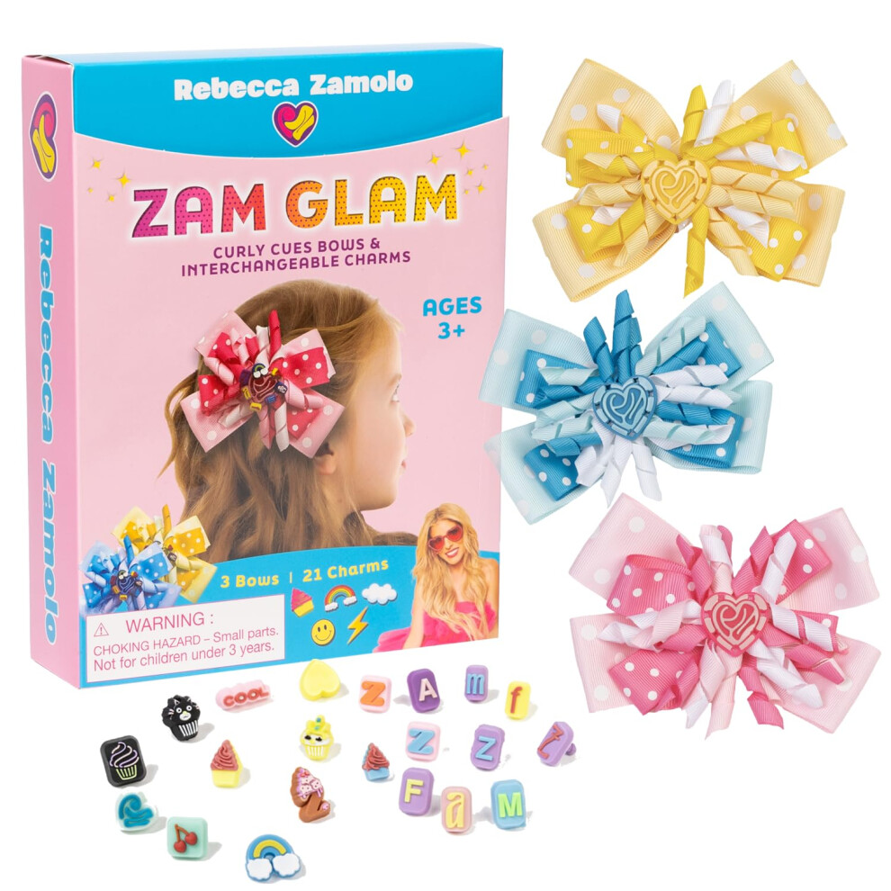 Rebecca Zamolo Zam Glam Hair Bow Set- Combine Unique Charms  Custom DIY Fashion  Personalize Accessory  School Sport Everyday Wear