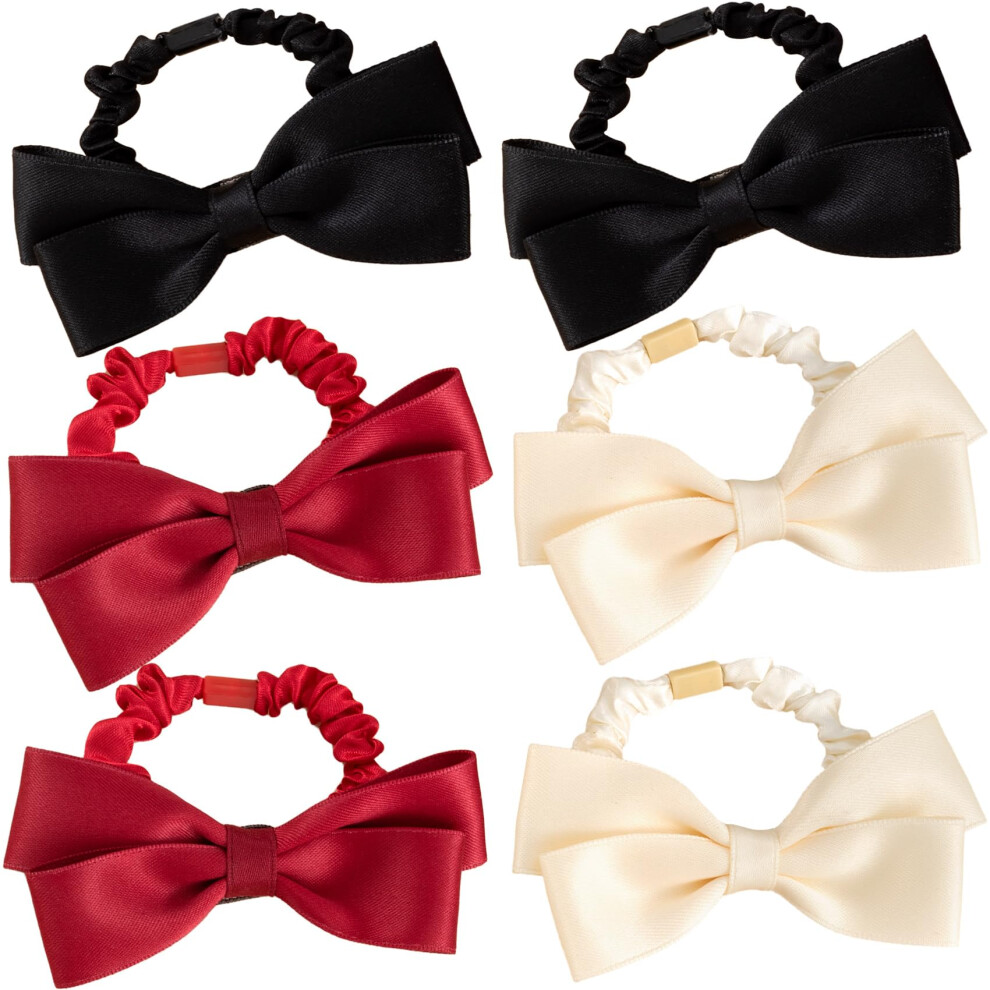 Mxxipp 6 Elastici Per Capelli Con Fiocco Da Donna, Elastici Per Capelli, Per Coda Di Cavallo, Accessori Per Capelli Spessi, Sottili, Ricci, Lisci, Lunghi, Neri, Rossi E Bianchi-image