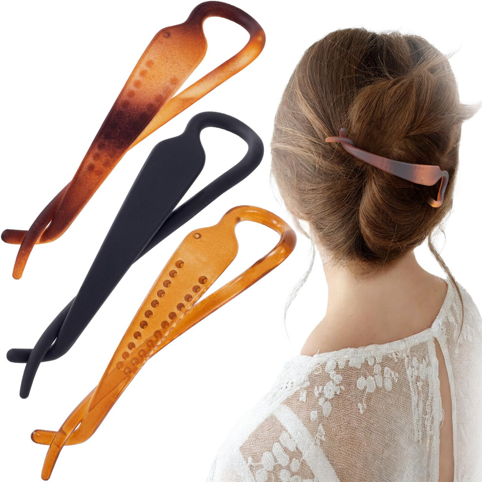 Mxxipp 3 Fermagli Per Capelli A Banana Da Donna, In Resina, Antiscivolo, Stile Francese Stile Vintage Anni '80/90, Accessori Per Capelli Sottili, Spessi, Ricci, Lisci, Lunghi, Marroni, Neri E Caffè-image