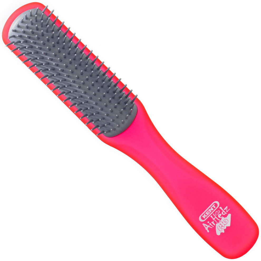 Kent AHGLO02 Airhedz Glo Red Half Round Narrow Detangling Hair Brush - 9 Row Ionic Anti Static Non Scratch Long Nylon Bristle Great for Detangling and
