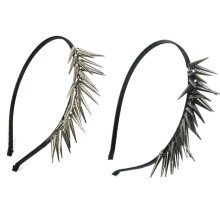 XERU 2 Silver & Hematite Spikes Headband for women Girl Wrapped with Black Satin
