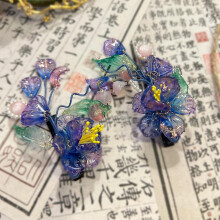 Red Plum Blossom Pearl Hairpin Chinese Hanfu Style Hair Fork Retro Flower with Metal Handmade Hair Clip Hair Accessories for Women Girls Long Hair (R