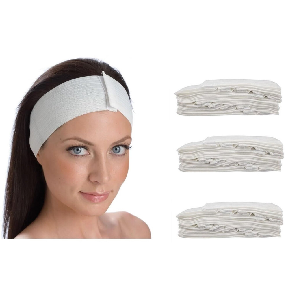 Bandeaux    lastiques jetables Sandhill Tools avec fermeture Velcro pour maquillage, soins du visage et spa, blancs (lot de 50)