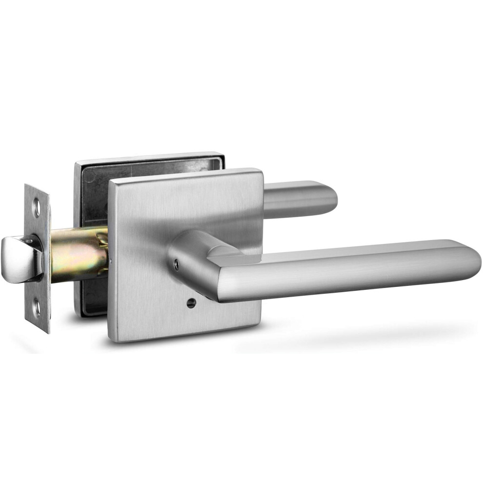 Berlin Modisch Privacy Lever Door Handle Slim Square Easy To Open Locking Lever Set [For Bedroom Or Bathroom] Reversible For Right & Left Sided Doors 686912506030