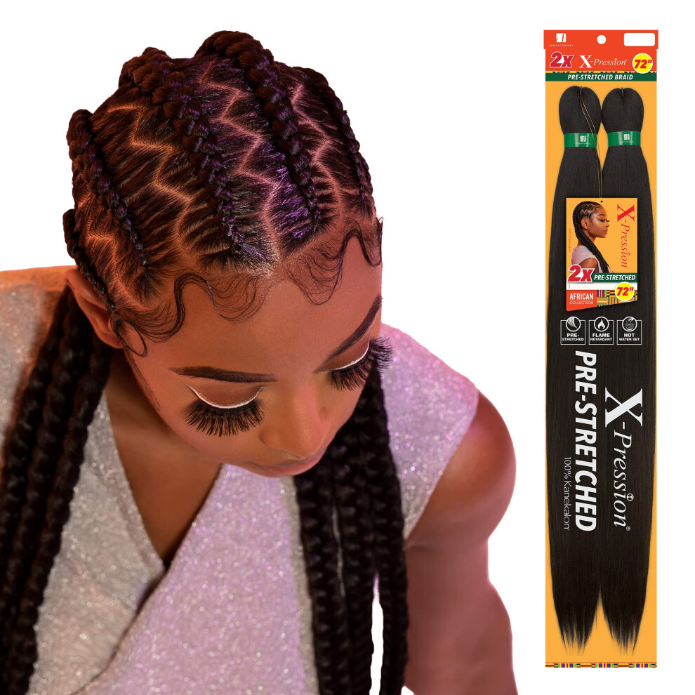 Sensationnel Unisex X-Pression Prestretched Braiding Hair - 2X Xpression 72 Inch All Kanekalon Flame Retardant Synthetic Braid In Hair Extensions - 2X 72 Inc