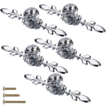 ESreake 5 Pack Large Sized Enlarged Diamond Clear Crystal Glass Decorative Knobs with Plate Cabinet Cupboard Door Pulls Handles with Screws for Kitche
