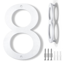 IVERRA 8 Inch Large Floating House Numbers White Modern House Number for Outside Big Plastic Exterior Address Numbers for Door Wall Street (8)