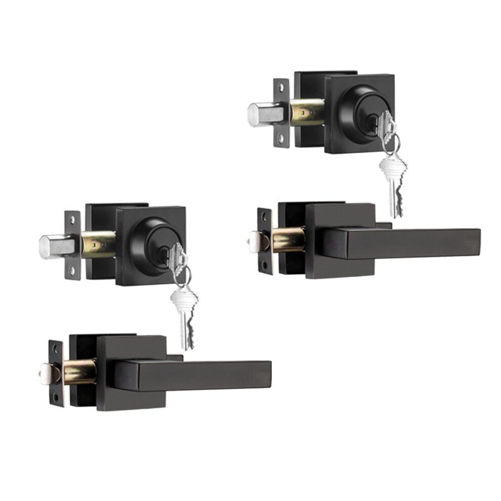 Ncsen 2 Pack Front Door Locksets With Deadbolt Black Door Handles Combination Door Lock Exterior Door Lever (Matte Black) 724087878962