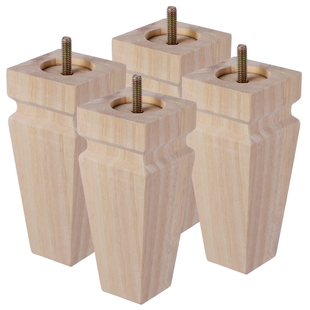 Lot de 4 pieds de meubles carrés en bois - Pieds de rechange en bois pour canapé, lit, banc, commode, pièces en bois d'hévéa pour table, canapé,