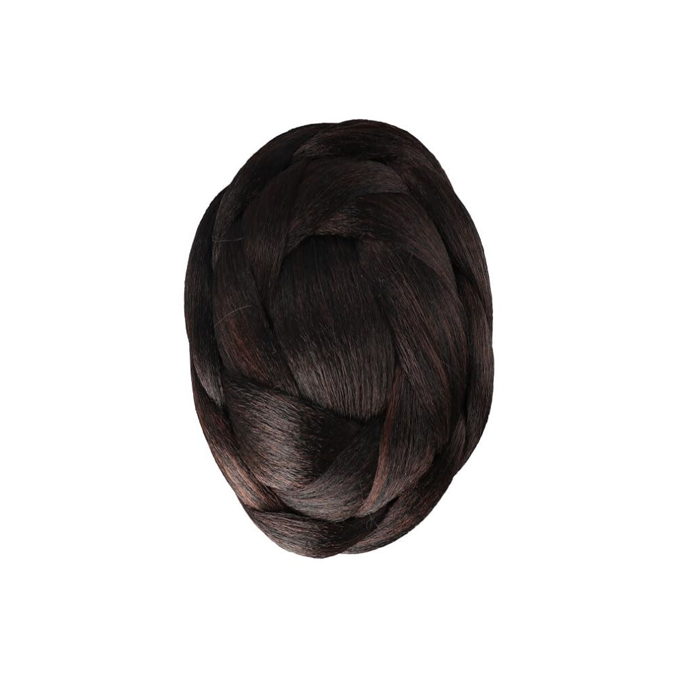 Pokinge Braided Fake Hair Bun Dancer Hair Buns Natural Brown Black Color Clip-In Chignons Donut Hair Extension Braided Chignon Hairpiece For Women