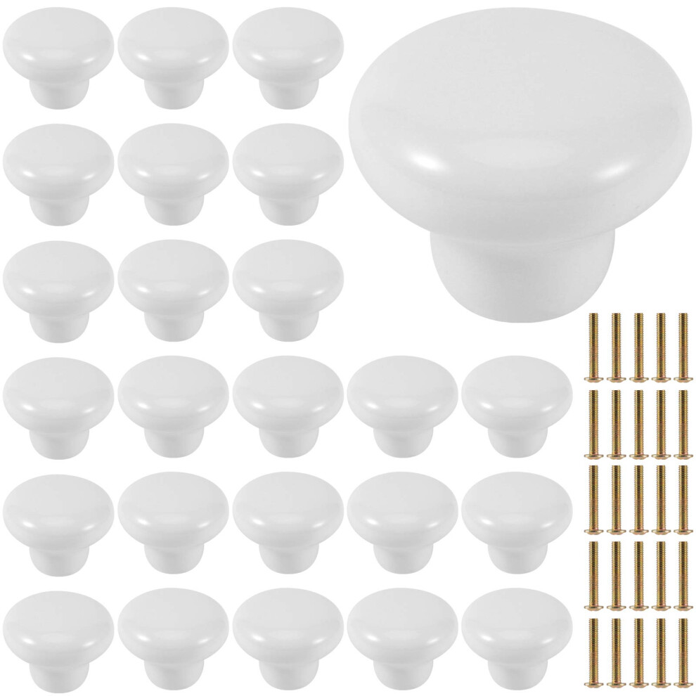Keileoho 25 Stuks Keramische Kastknoppen, Vintage Witte Ladeknoppen Met 25 Stuks Schroeven, Verbeterde Witte Kastknoppen Voor Ladekastdeur, Keuken-image