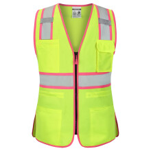 Hi Vis biztonsgi mellny noknek dolgoz, hzzsinros derkpto mellny zsebekkel s cipzras noi biztonsgi mellny ANSI Type R Class2