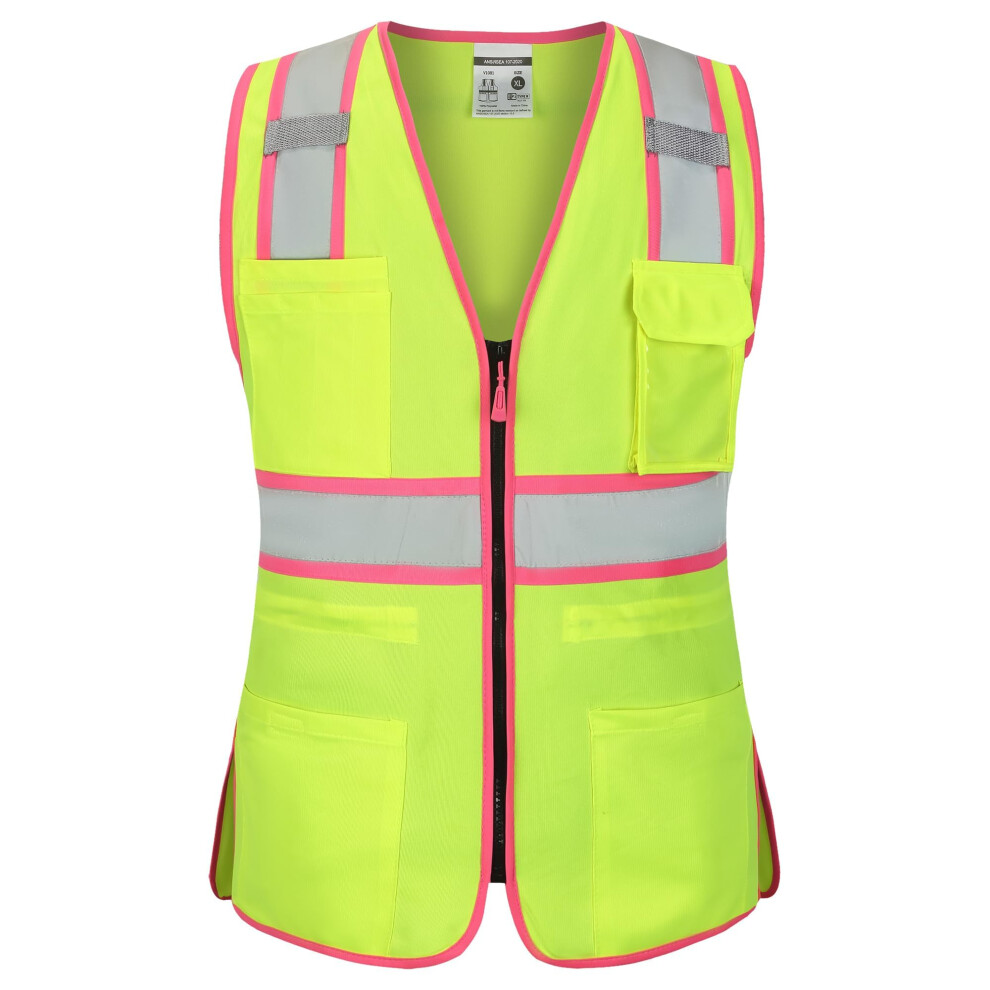 Sesafety Warnschutzweste Fur Damen, Arbeitsweste Mit Kordelzug In Der Taille, Bauweste Mit Taschen Und Reissverschluss, Sicherheitsweste Fur Damen, Ansi Ty 810131533151