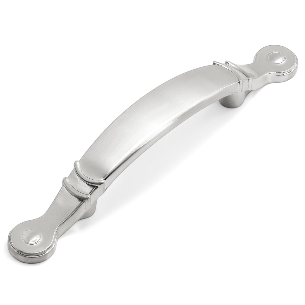 Hestia Hardware 1Er-Pack | Gew Lbte Schrankgriffe Aus Satiniertem Nickel, Silberner Schrankgriff, 7,6 Cm Loch In Der Mitte, Schubladengriff Aus N-image