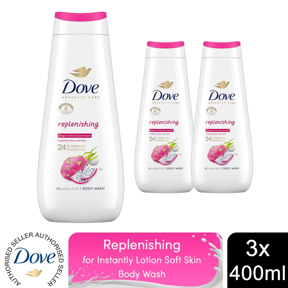 (Dove Advanced Care Body Wash Replenishing 400ml, 3Pk) DoveAdvancedCare BodyWash Replenishing400ml,3or6Pk